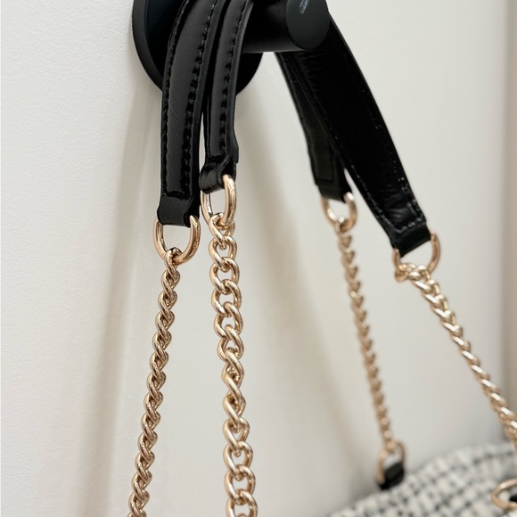 Guess Tweed Tote with Gold Chain and Black Accents - Picture 3 of 8